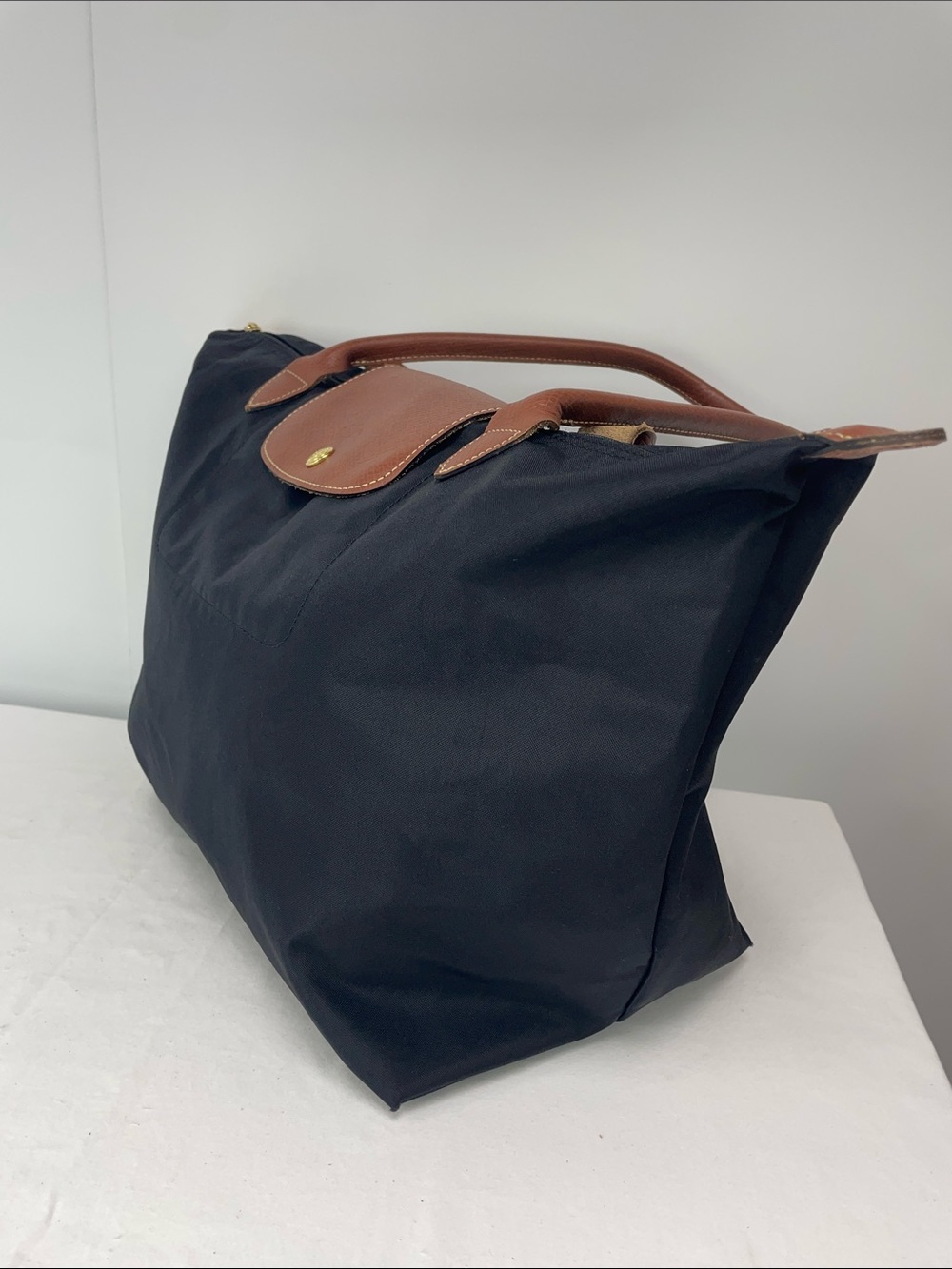 Longchamp Black Nylon Tote with Brown Leather Handles - Picture 7 of 10